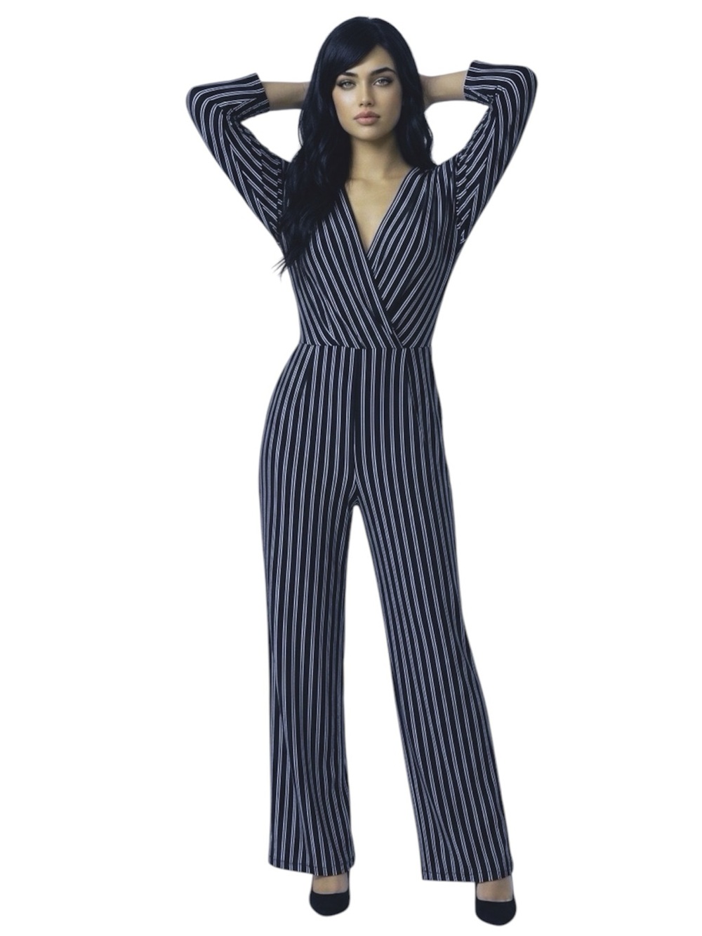 Express Jumpsuit XL Striped Stretch with Pockets Crossover Look No Belt